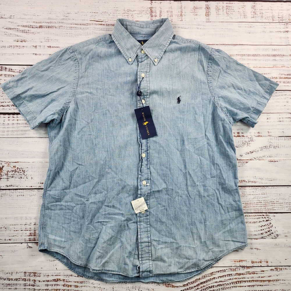 Polo Ralph Lauren Classic Fit Chambray Shirt Mens L Blue Short Sleeve NWT